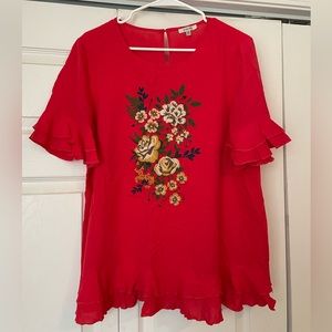 Red embroidered top